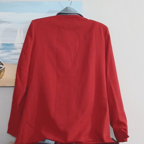 Mixed Fabrics Red Denim Blazer - Picture 4 of 4